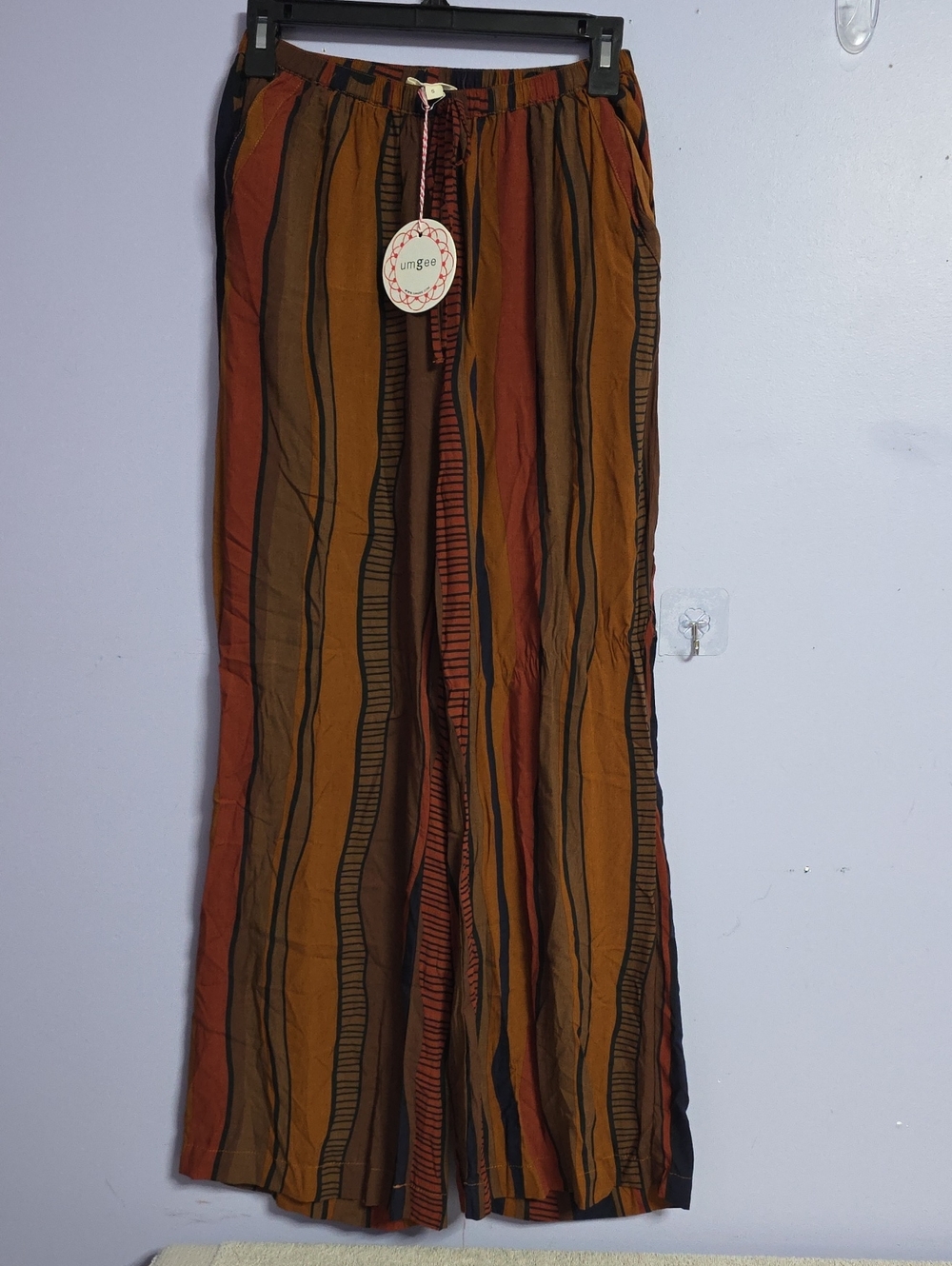 Umgee Rust, Brown & Black‎ Vertical-Stripe Wide Leg Pants